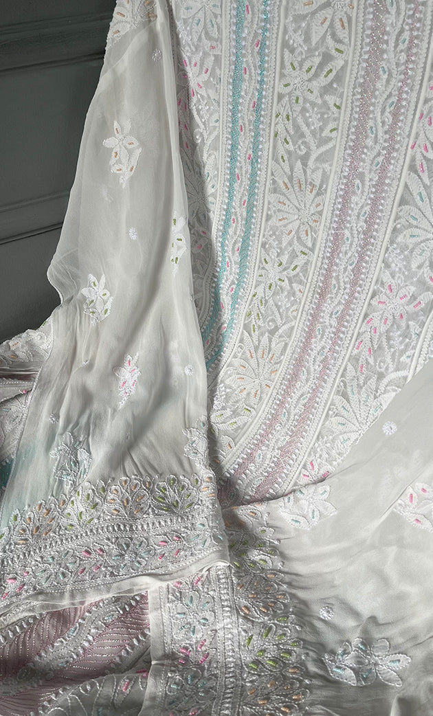 Women's Lucknowi Handcrafted Viscose Georgette Semi - Stitched Chikankari Anarkali and Dupatta Set- HONC0304400