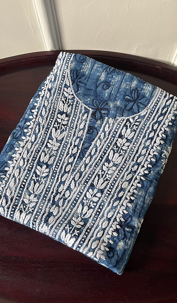 Women's Lakhnavi Handcrafted Cotton Chikankari Unstitched Kurti Fabric - HONC0268842