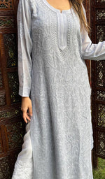 Load image into Gallery viewer, Women&#39;s Lakhnavi Handcrafted Viscose Georgette Chikankari Kurti - HONC0204867
