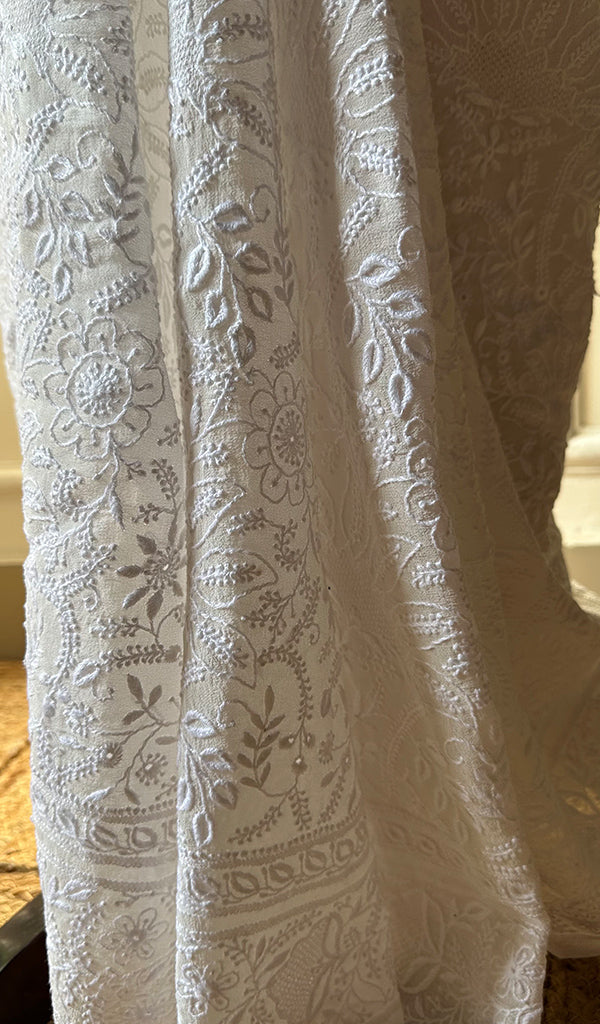 Women's Lakhnavi Handcrafted Pure Silk Georgette Chikankari - HONC0270533