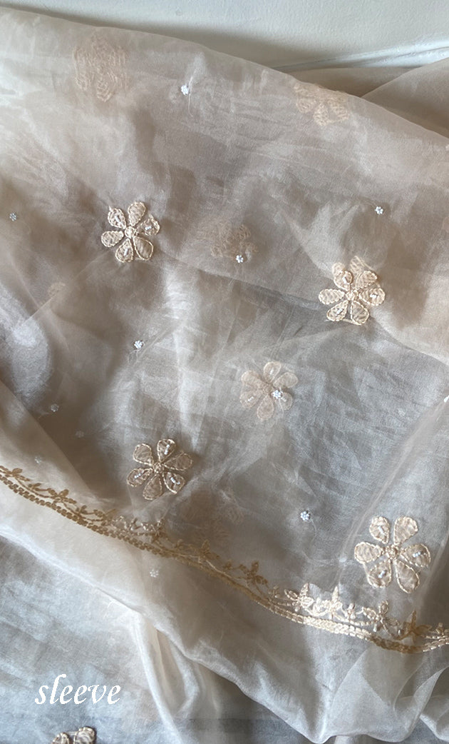 Women's Lakhnavi Handcrafted Organza Chikankari Unstitched Full Suit Material - HONC0271202