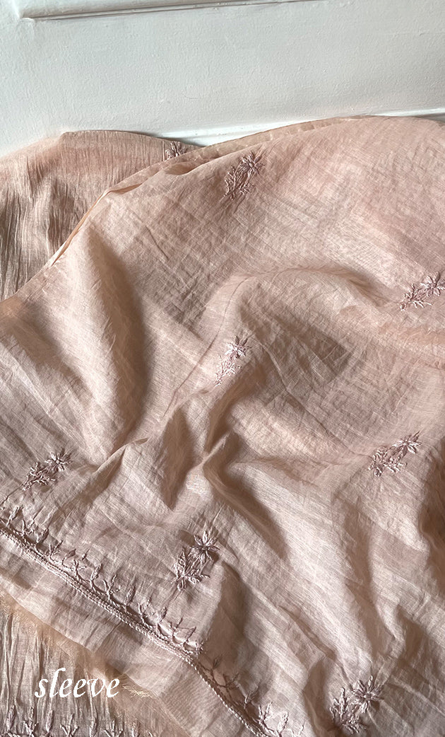 Women's Lakhnavi Handcrafted Mul Chanderi Unstitched Chikankari Full Suit Material - HONC0319535