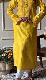 Load image into Gallery viewer, Ishita Women's Lucknowi Handcrafted Chanderi Silk Chikankari Kurti - HONC0340172