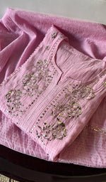 Load image into Gallery viewer, Women's Lakhnavi Handcrafted Mul Chanderi Semi - Stitched Kurta And Dupatta Set - HONC0288567