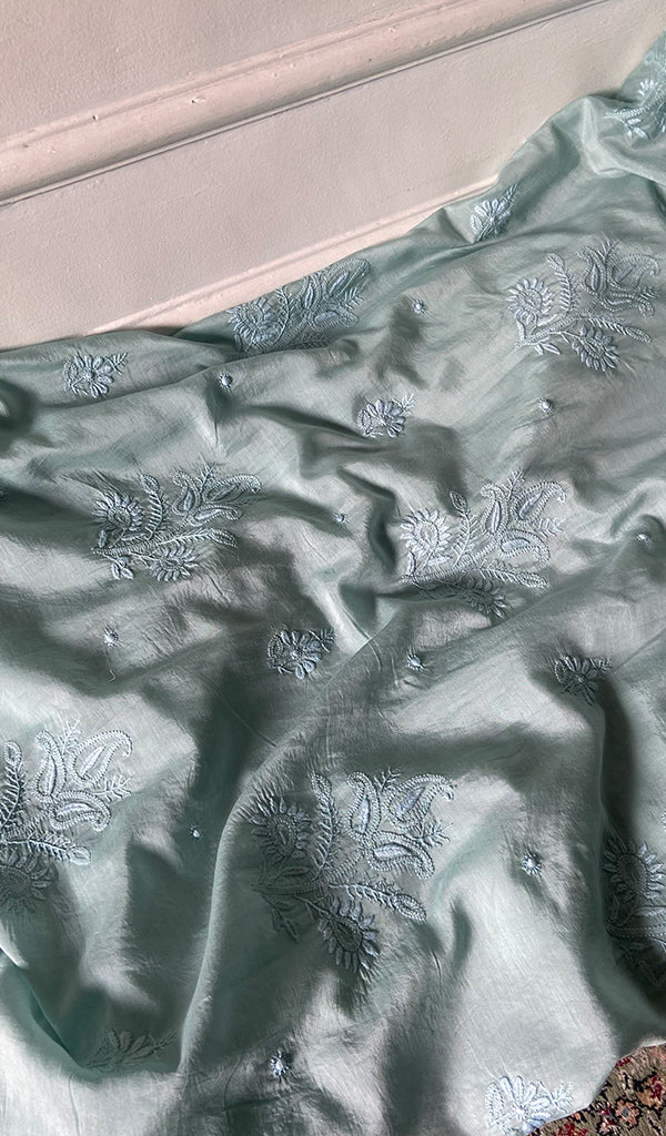 Women's Lakhnavi Handcrafted Muslin Unstitched Chikankari Full Suit - HONC0344386