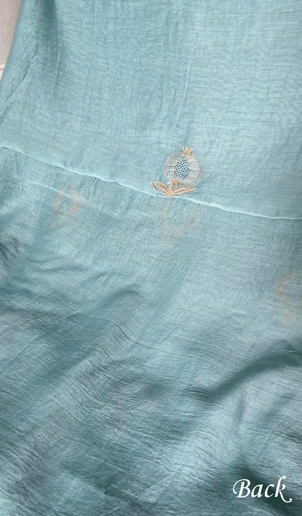 Women's Lakhnavi Handcrafted Chanderi Silk Unstitched Chikankari Full Suit - HONC0345273