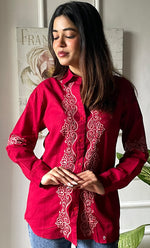 Load image into Gallery viewer, Women&#39;s Lucknowi Handcrafted Slub Cotton Chikankari Top - HONC0299115
