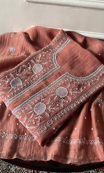 Load image into Gallery viewer, Women's Lakhnavi Handcrafted Mul Chanderi Semi - Stitched Anarkali And Dupatta Set - HONC0330159