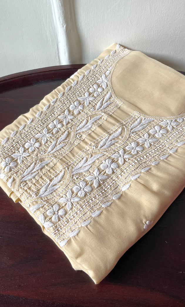 Women's Lakhnavi Handcrafted Cotton Chikankari Unstitched Kurti Fabric - HONC0318771