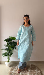 Load image into Gallery viewer, Women's Lakhnavi Handcrafted Cotton Chikankari Kurti - HONC0210174