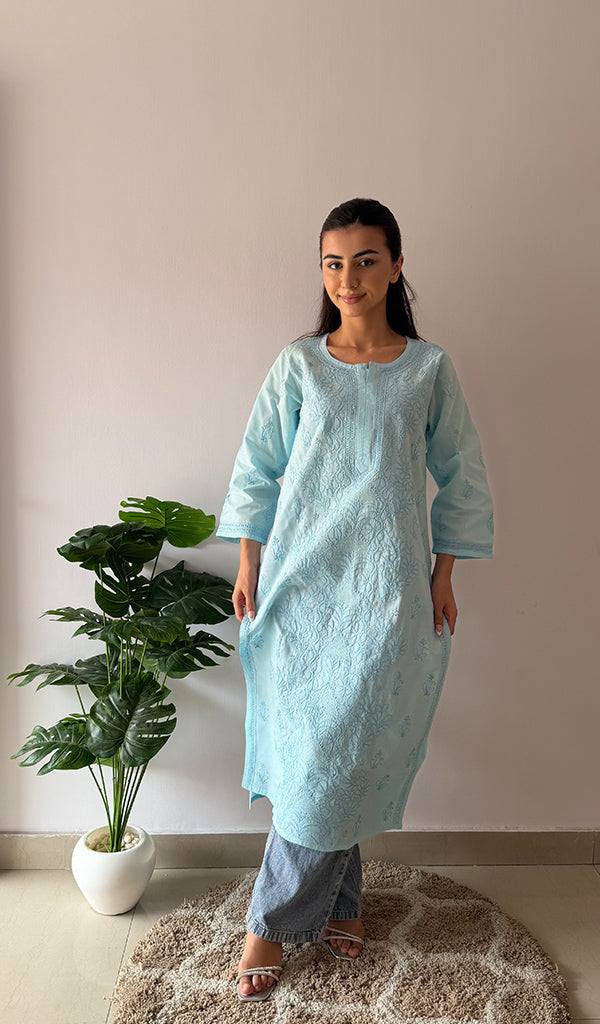 Women's Lakhnavi Handcrafted Cotton Chikankari Kurti - HONC0210174