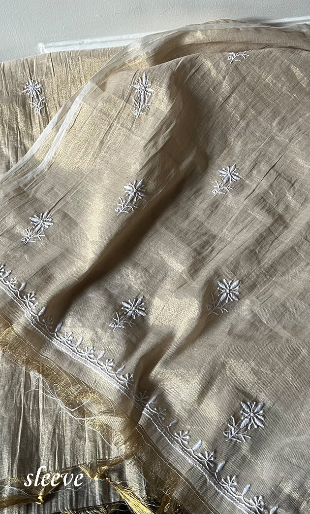 Women's Lakhnavi Handcrafted Tissue Chanderi Unstitched Chikankari Kurta And Dupatta Set - HONC0328101