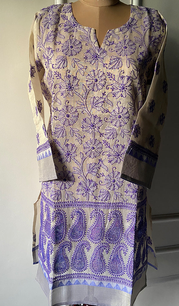 Women's Lakhnavi Handcrafted Kota Chanderi Chikankari Kurti - HONC0126826