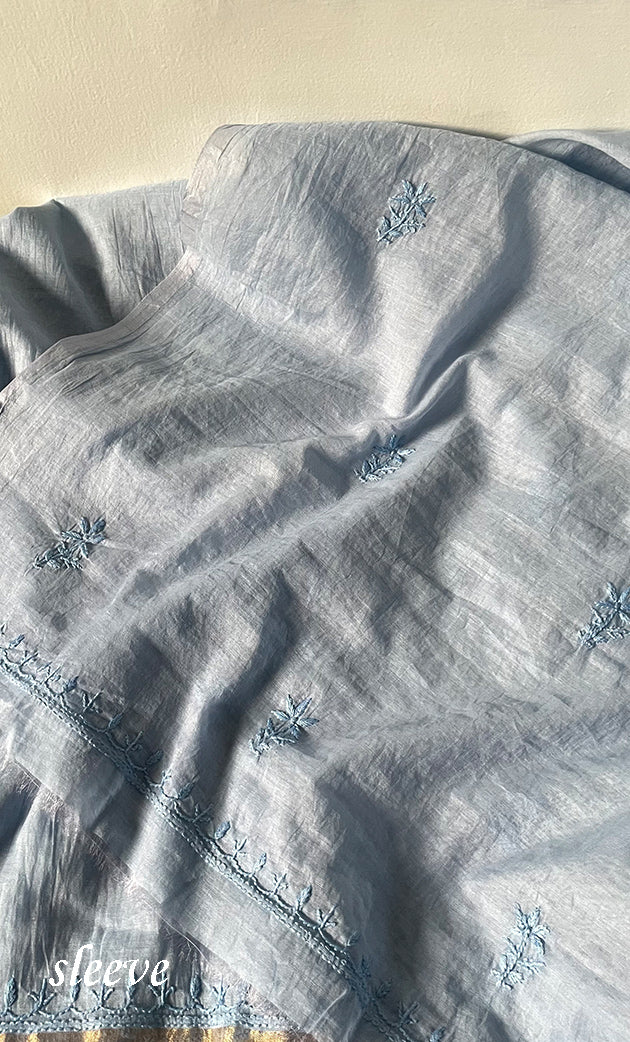 Women's Lakhnavi Handcrafted Mul Chanderi Unstitched Chikankari Full Suit Material - HONC0319533