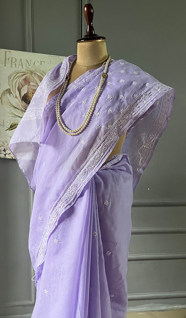 Fairoz Women's Lakhnavi Handcrafted Cotton Chikankari Saree - HONC0311931