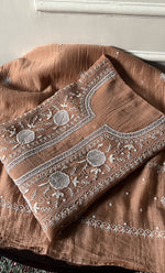 Load image into Gallery viewer, Women's Lakhnavi Handcrafted Mul Chanderi Semi - Stitched Anarkali And Dupatta Set - HONC0330160