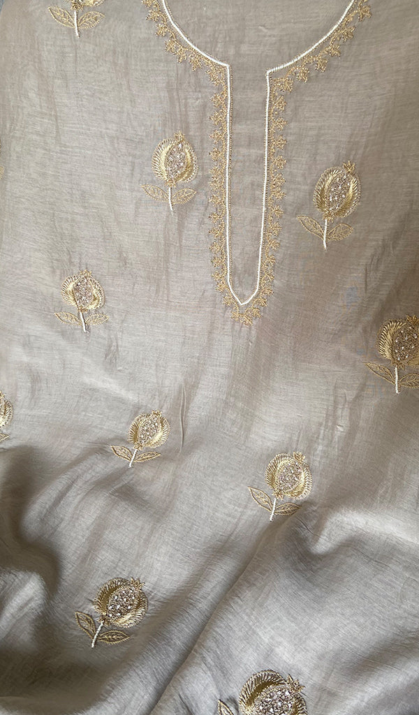 Mahira Women's Lakhnavi Handcrafted Mul Chanderi Unstitched Chikankari Full Suit - HONC0355231