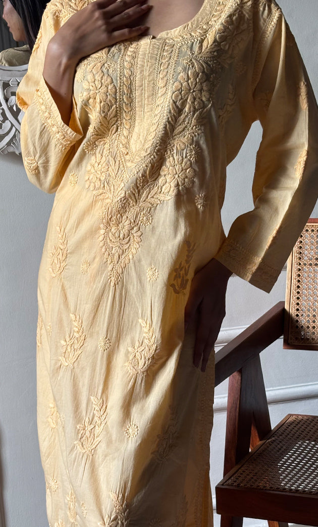 Women's Lakhnavi Handcrafted Cotton Chikankari Kurta And Palazzo Set - HONC0286935
