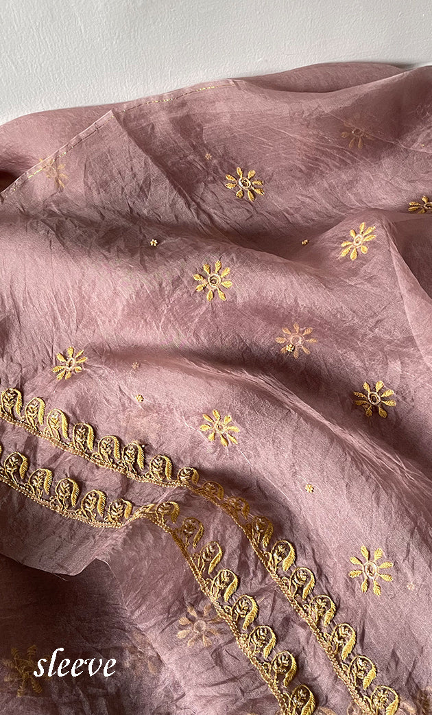 Women's Lakhnavi Handcrafted Pure Organza Chikankari Unstitched Kurta And Dupatta Set- HONC0318670