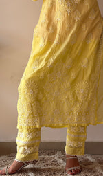 将图像加载到图库查看器中， Women's Lucknowi Handcrafted Mul Chanderi Stitched Chikankari Kurta And Plazzo Set- HONC0378802
