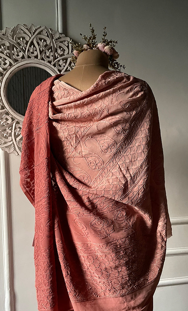 Women's Lakhnavi Handcrafted Viscose Georgette Chikankari Saree - HONC0318168