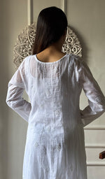 Load image into Gallery viewer, Alamzaib Women's Lucknowi Handcrafted Cotton Chikankari Anarkali Dress - HONC0206764