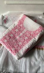 将图像加载到图库查看器中， Women's Lakhnavi Handcrafted Mul Chanderi Unstitched Chikankari Kurta And Dupatta Set - HONC0321889