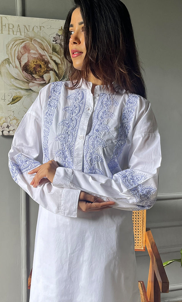 Enayat Women's Lakhnavi Handcrafted Cotton Chikankari Oversized Kurta And Pant Set - HONC0293626