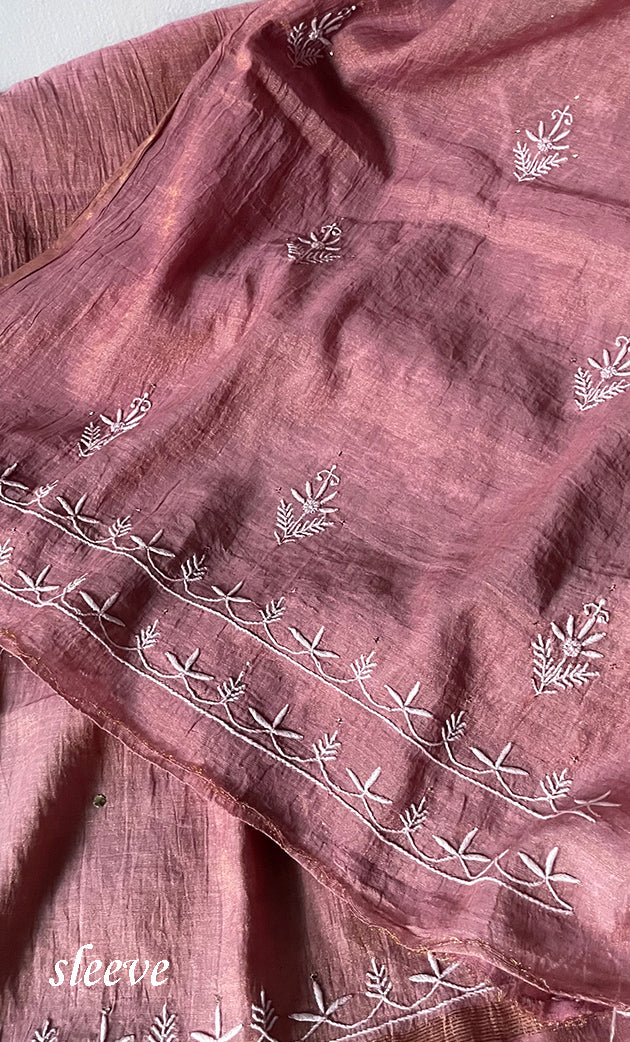 Women's Lakhnavi Handcrafted Tissue Chanderi Unstitched Kurta And Dupatta Set - HONC0298037