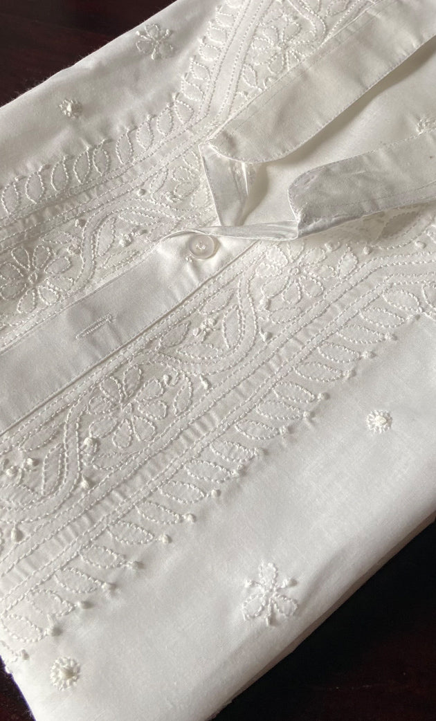 Men's Lucknowi Handcrafted Cotton Chikankari Kurta - HONC0289319