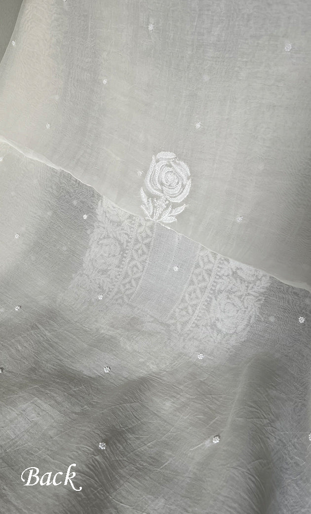 Jazba Women's Lakhnavi Handcrafted Mul Chanderi Unstitched Kurta And Dupatta Set- HONC0334538