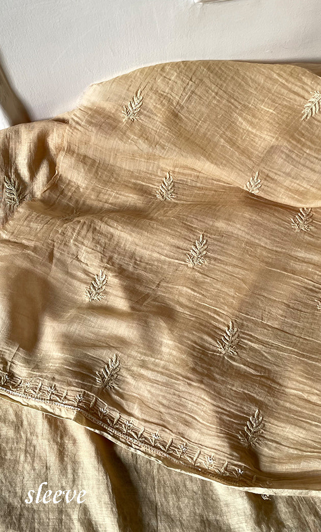 Women's Lakhnavi Handcrafted Mul Chanderi Unstitched Chikankari Full Suit Material - HONC0323585