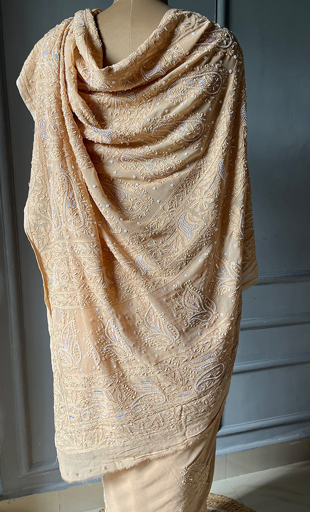 Women's Lakhnavi Handcrafted Viscose Georgette Chikankari Saree - HONC0290057