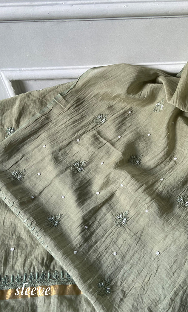 Women's Lakhnavi Handcrafted Mul Chanderi UnStitched Kurta And Dupatta Set - HONC0310811