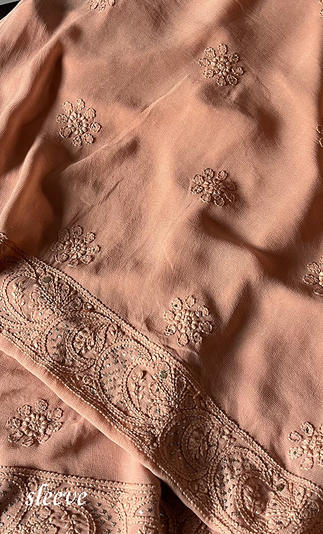 Women's Lakhnavi Handcrafted Viscose Georgette Chikankari Full Suit Material - HONC0271097