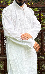 Load image into Gallery viewer, Men&#39;s Lucknowi Handcrafted Cotton Chikankari Kurta - HONC0295480
