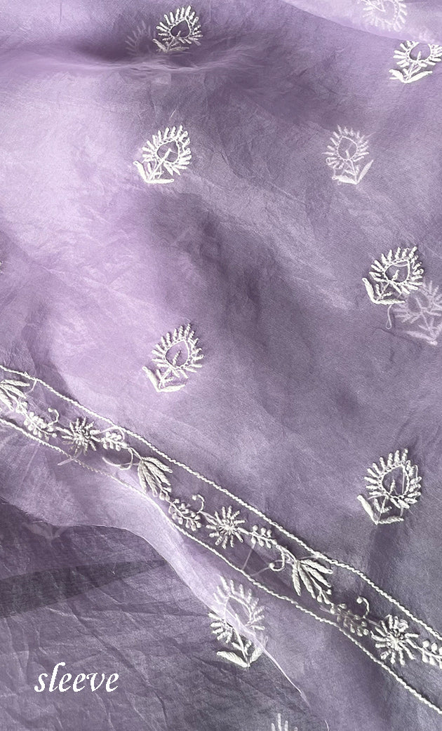 Women's Lakhnavi Handcrafted Pure Organza Chikankari Unstitched Kurta And Dupatta Set- HONC0314175