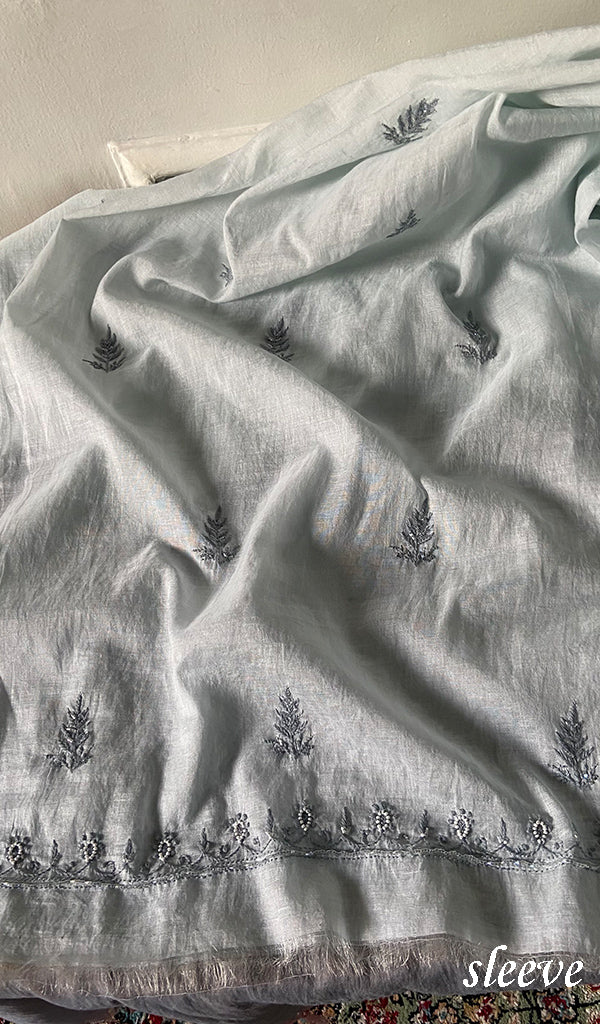 Women's Lakhnavi Handcrafted Mul Chanderi Unstitched Chikankari Full Suit Material - HONC0295747