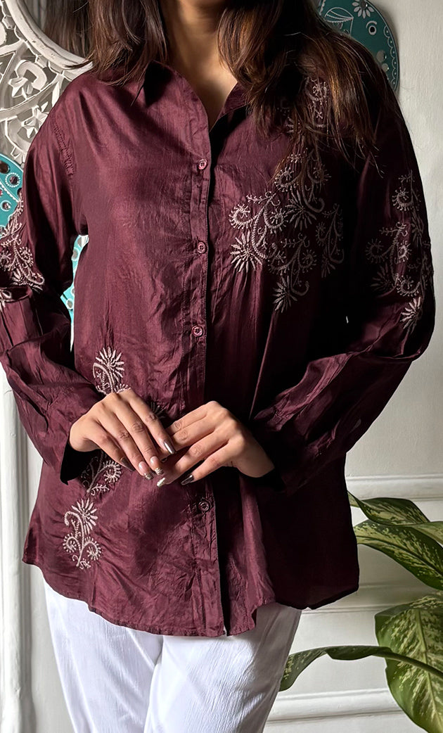 Arohi Women's Lakhnavi Handcrafted Pure Manglore silk top with fine Chikankari - HONC0306894