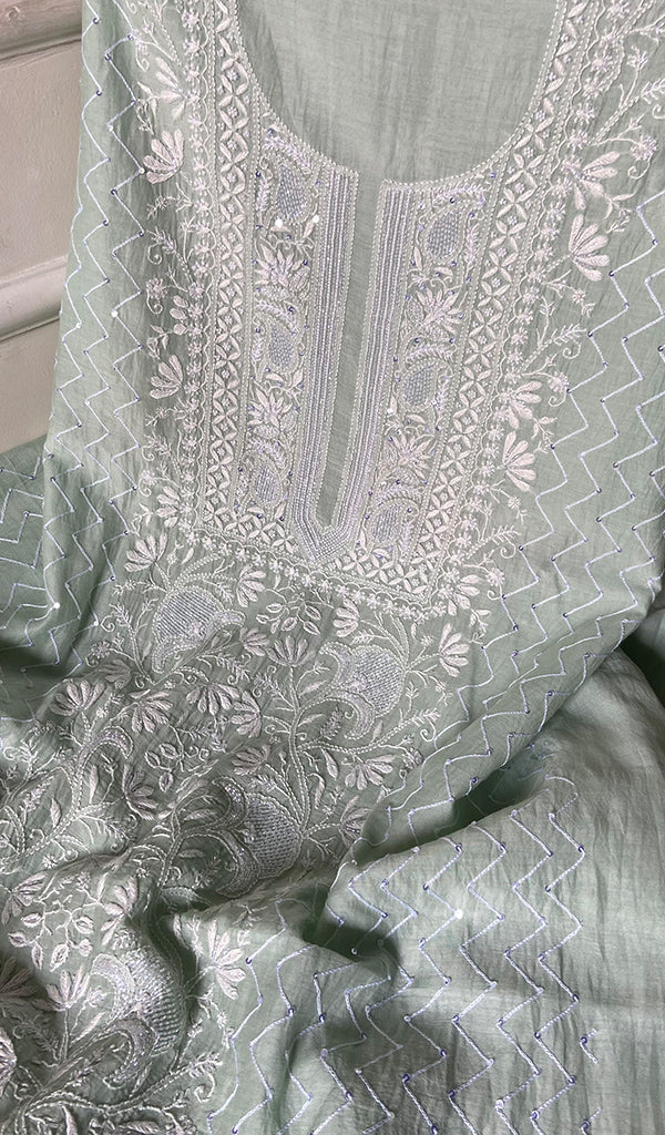 Women's Lakhnavi Handcrafted Mul Chanderi Kurta And Dupatta Set - HONC0288993