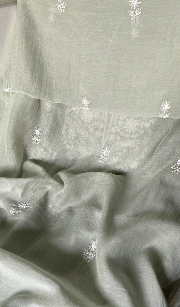 Women's Lakhnavi Handcrafted Mul Chanderi Unstitched Chikankari Full Suit Material - HONC0338251