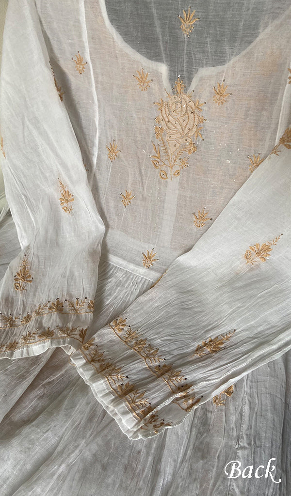 Haviya Women's Lakhnavi Handcrafted Mul Chanderi Semi - Stitchd Kurta And Dupatta Set - HONC0322139
