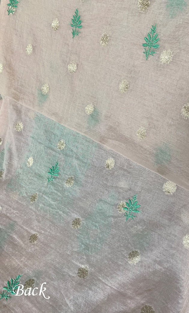 Women's Lakhnavi Handcrafted Mul Chanderi Unstitched Chikankari Full Suit Material - HONC0316863