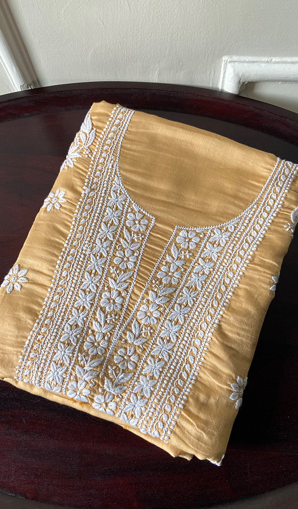 Women's Lucknowi Handcrafted Cotton Chikankari Unstitched Kurti Fabric - HONC096031