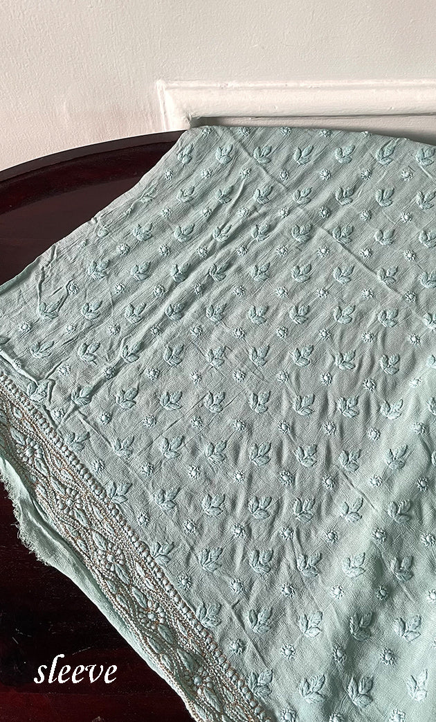 Lucknowi Handcrafted Viscose Georgette Chikankari Unstitched Men's Kurta Fabric - HONC0264753