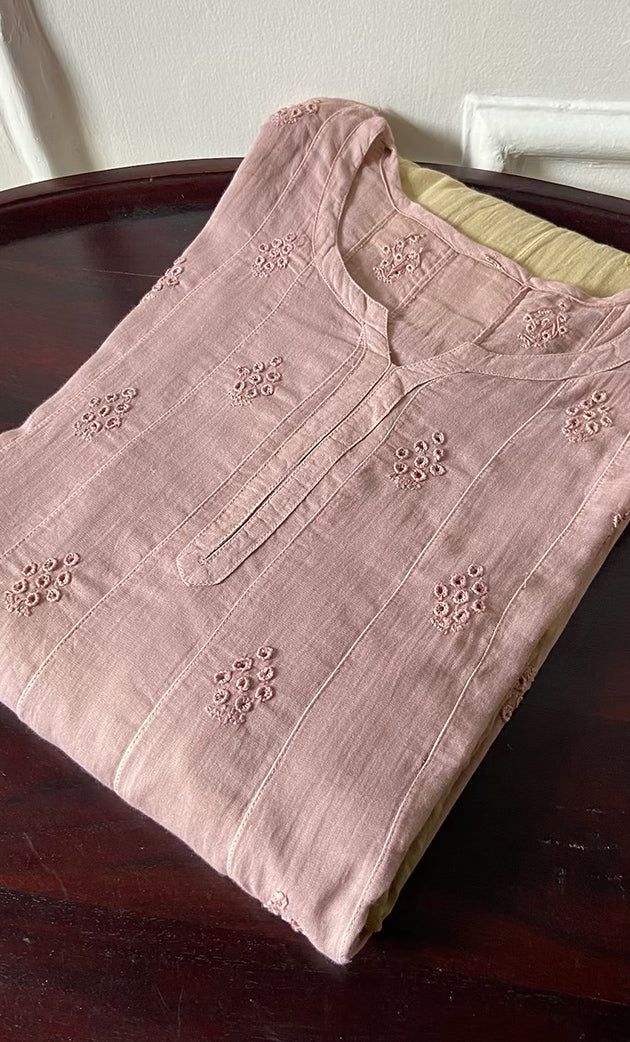 Alamzaib Women's Lucknowi Handcrafted Cotton Chikankari Anarkali Dress - HONC0206775