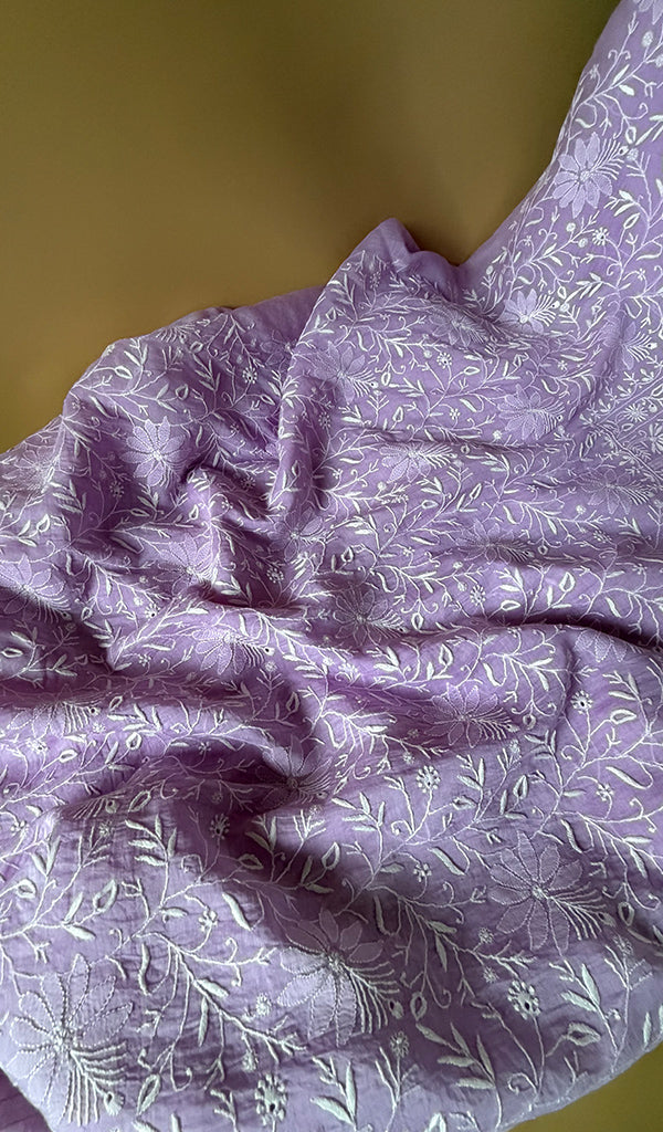 Pure Mul Chanderi Chikankari 3 Pc Unstitched Suit Set