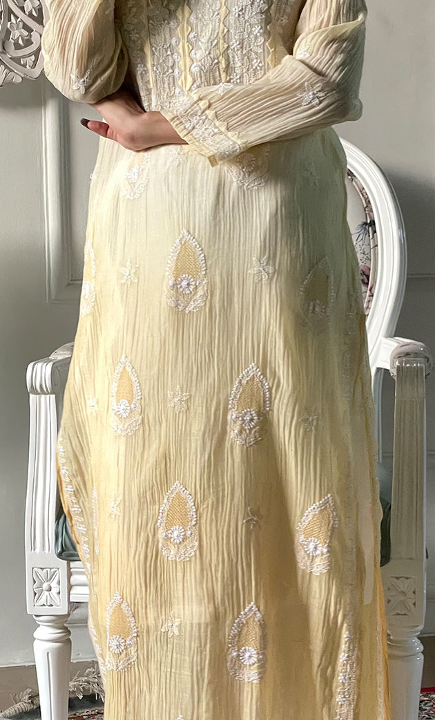 Women's Lucknowi Handcrafted Mul Chanderi  Chikankari Kurti - HONC0329122
