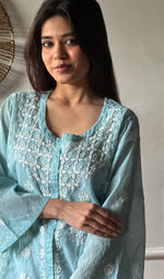 Load image into Gallery viewer, Vaanya Women's Lakhnavi Handcrafted Mul Chanderi Chikankari Top - HONC0334167
