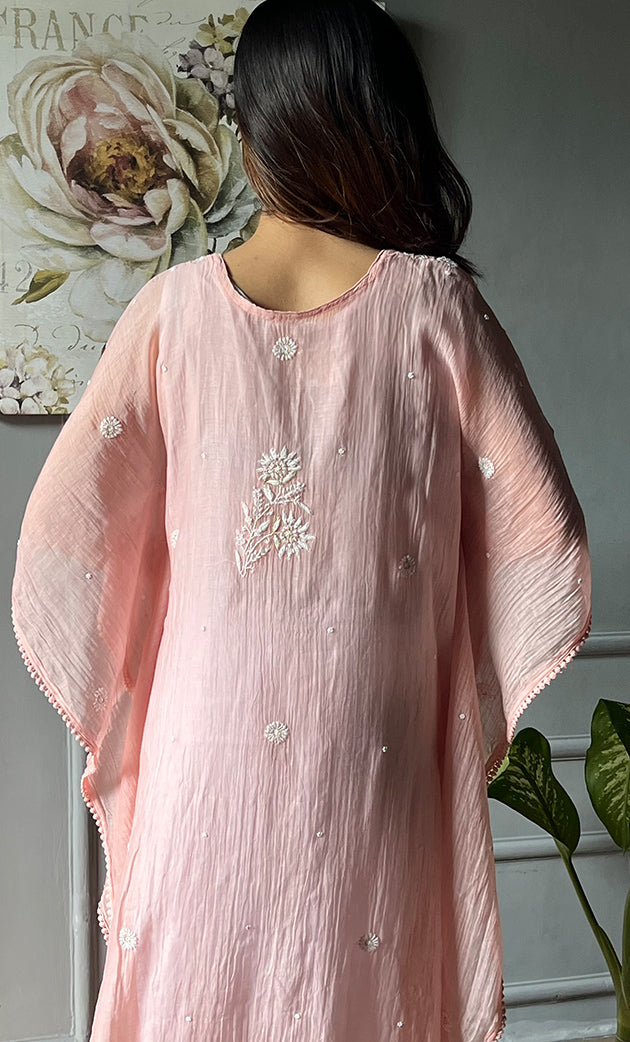 Rabia Women's Lucknowi Handcrafted Mul chanderi  Chikankari Kaftan - HONC0305457